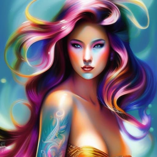 Enchanting Mermaid Portrait in Splash Art Style