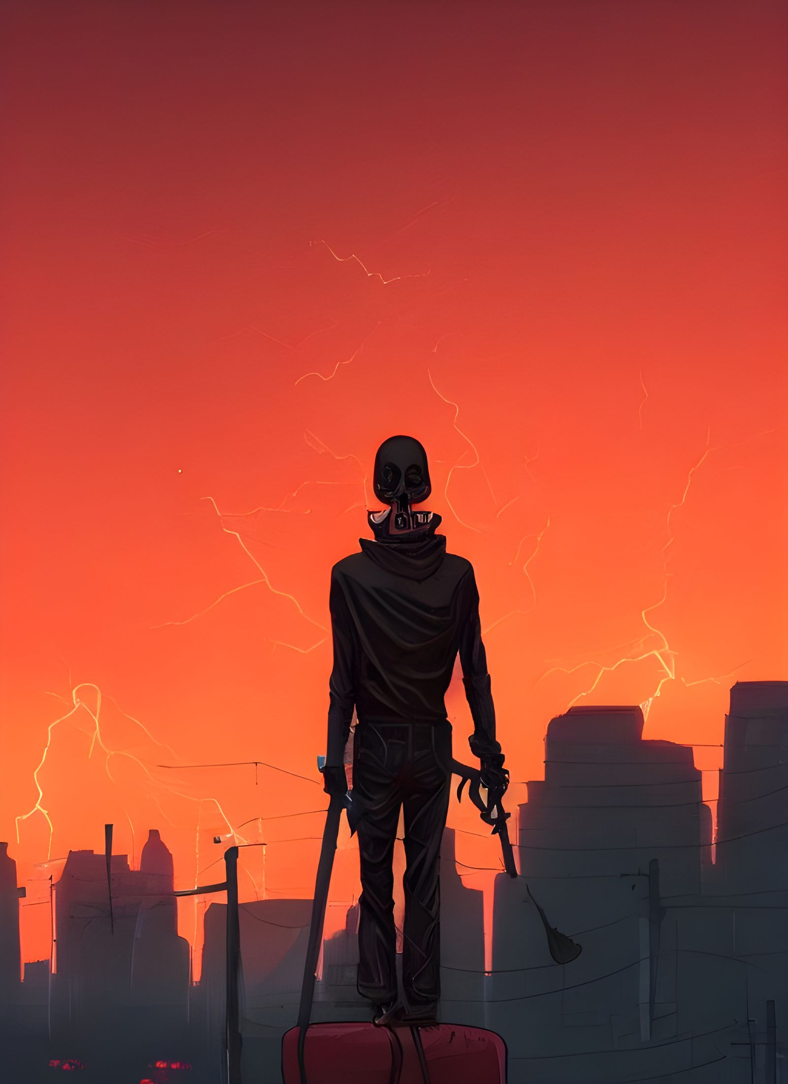 Grim Reaper in Post-Apocalyptic Cityscape