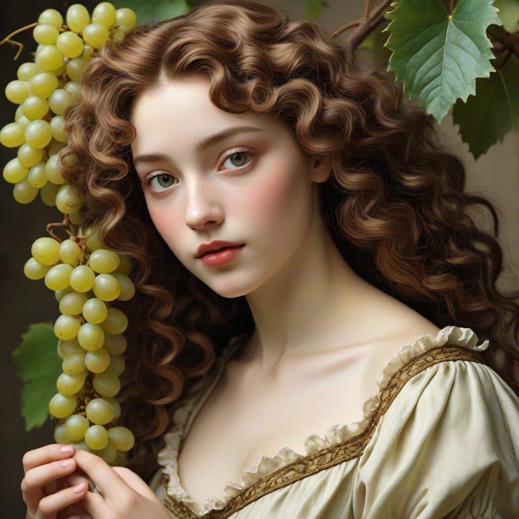 Vibrant Grape Goddess in Whimsical Landscape