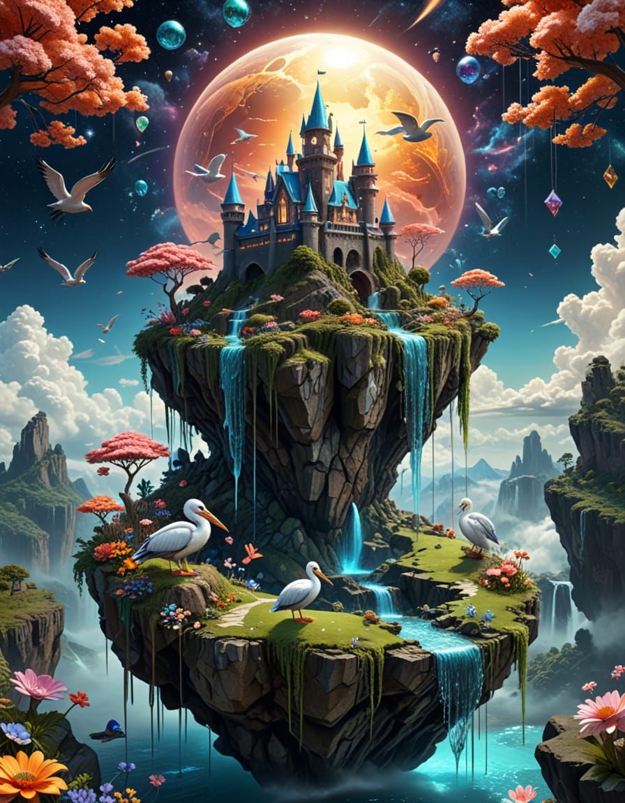 Fantasy Floating Islands in Outer Space