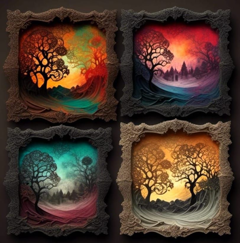Four Seasons in Chiaroscuro with Distressed Textures