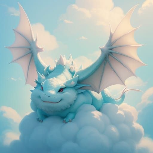Whimsical Puffy Dragon in Dreamy Cloudscape