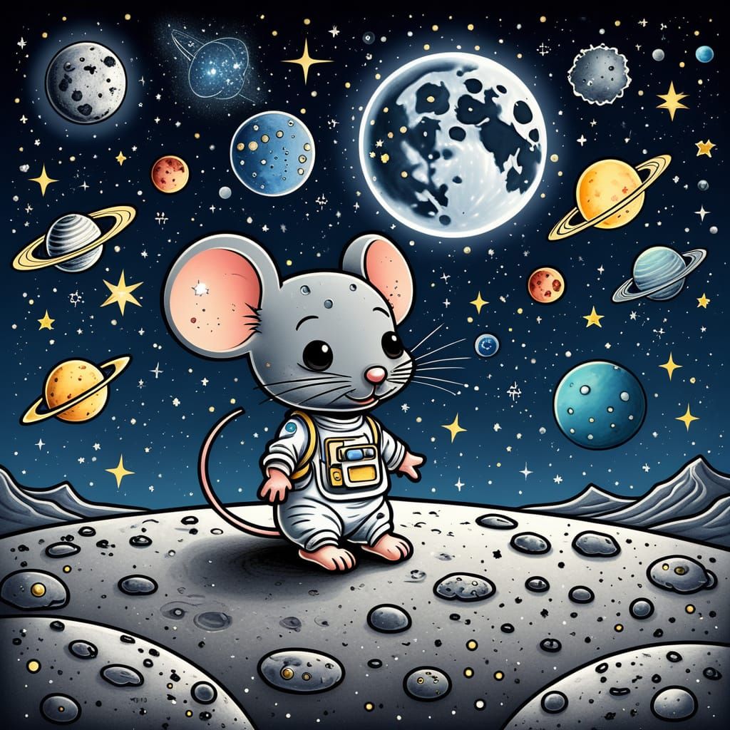 Chibi Mouse Tattoo Sheet on the Moon