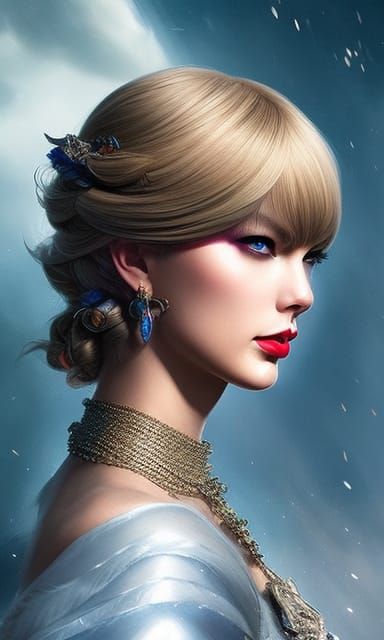 Clockpunk Taylor Swift Portrait in Detailed Gouache Style