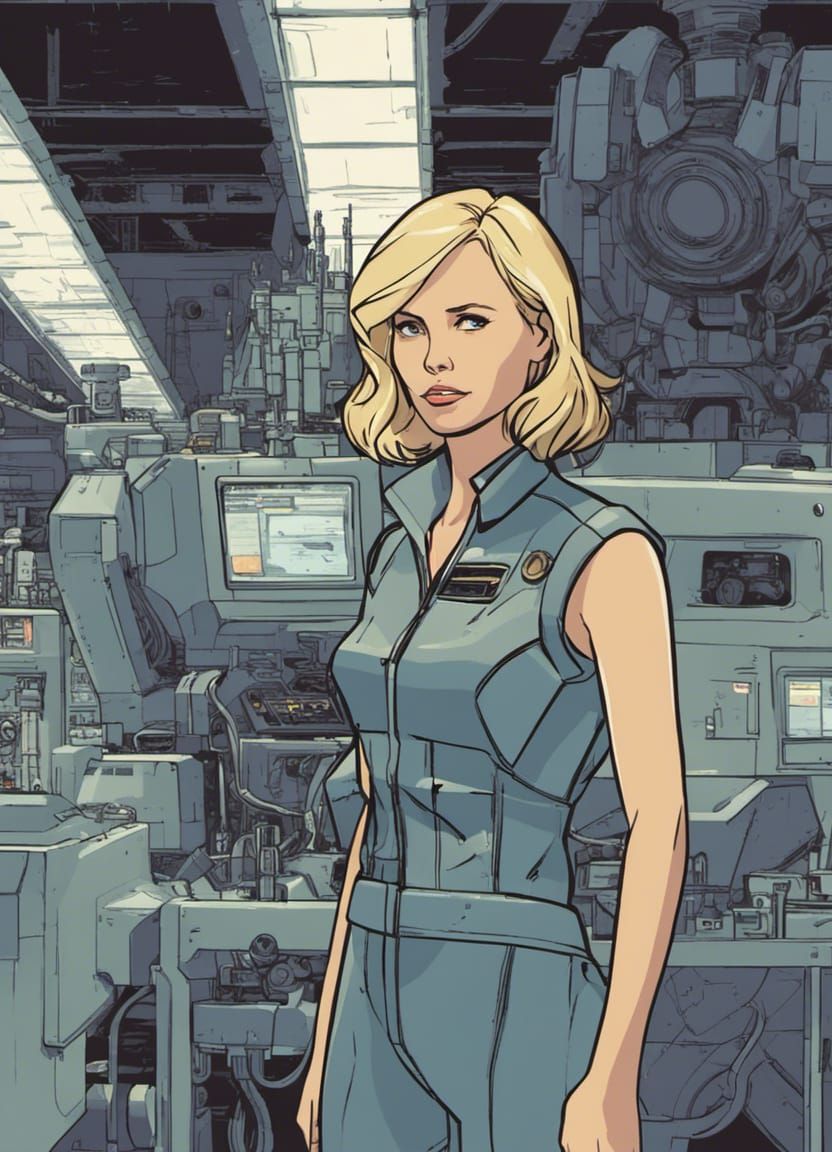 Mech Engineer in Workshop, Anime Illustration