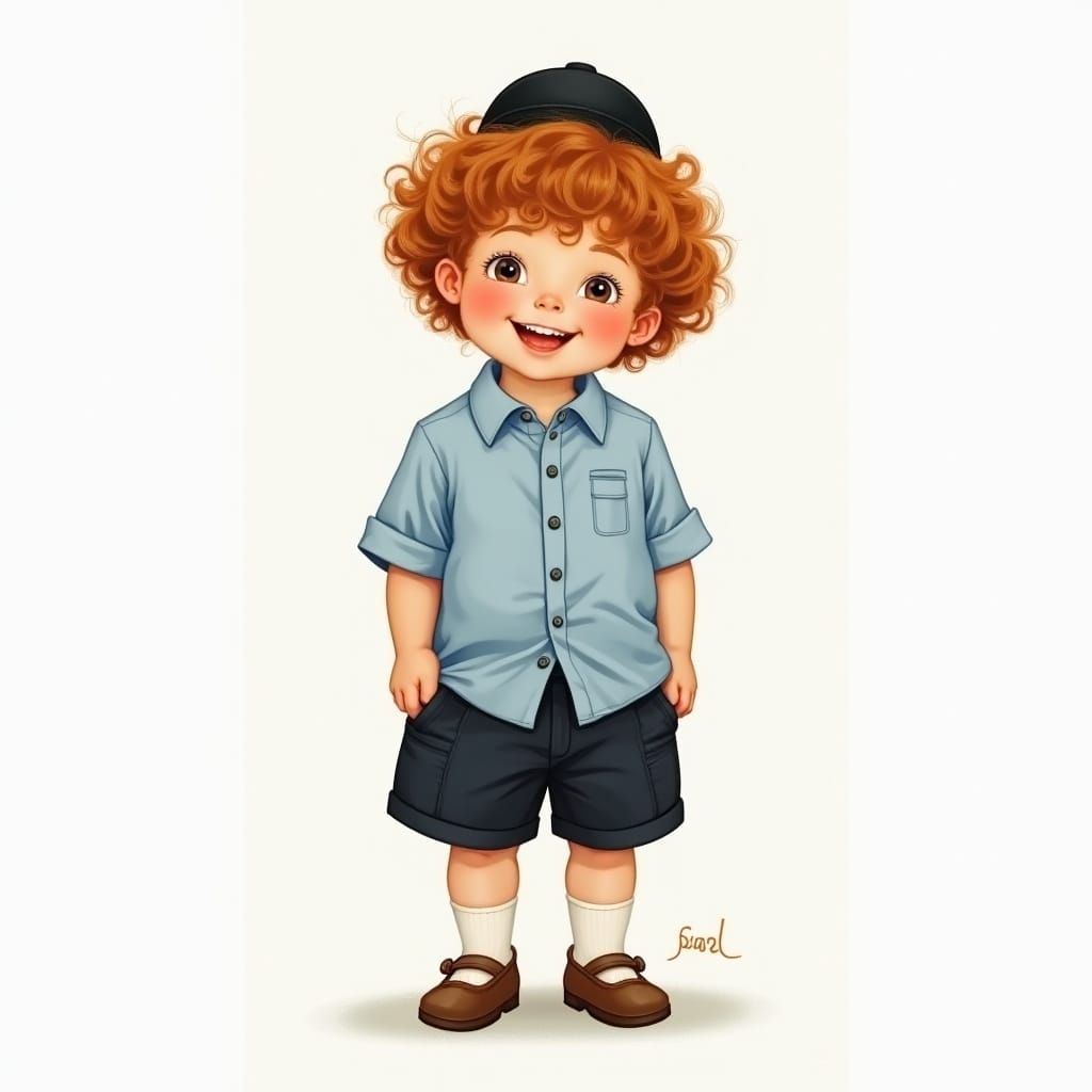 Ginger Hasidic Boy Smiles Against Crisp White Background