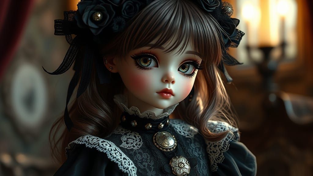 Ethereal Gothic Kawaii Doll in Hyperrealistic 8K HDR