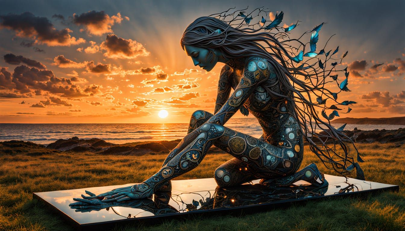 Surreal Sunset Sculpture in Bio Art Style