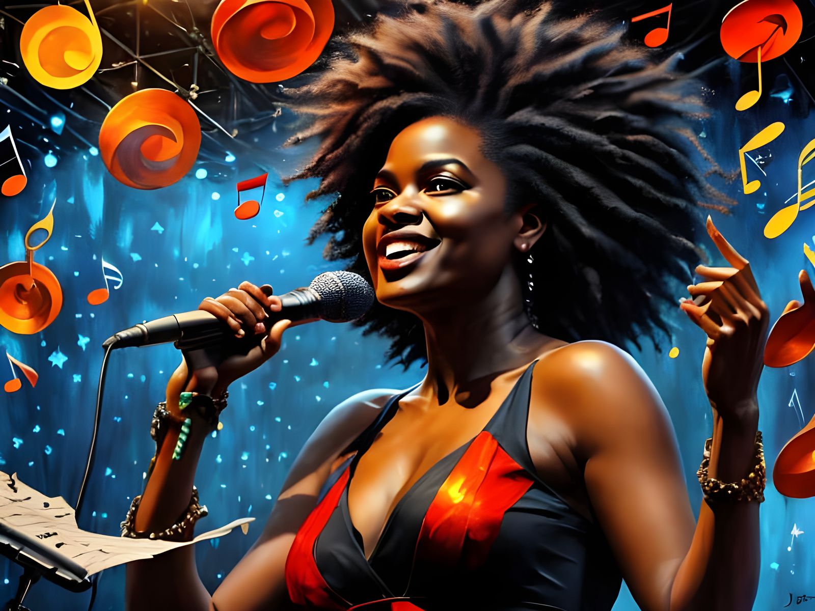 Tracy Chapman Impasto Painting in Jazz Club