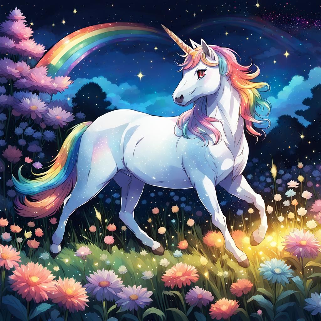 Moonlit Unicorn in Sparkling Anime Style