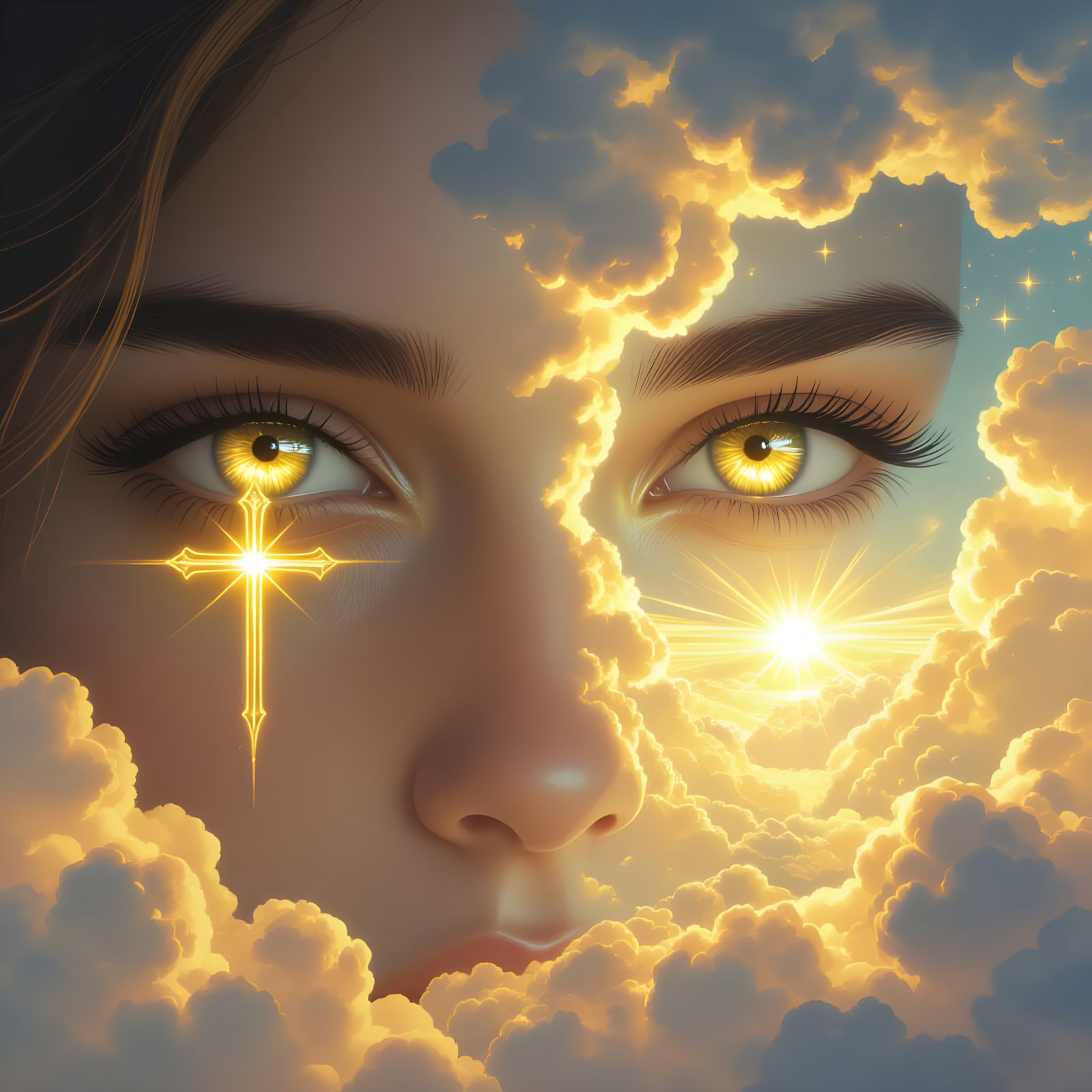 Expressive Eyes Reflecting Heaven and Faith