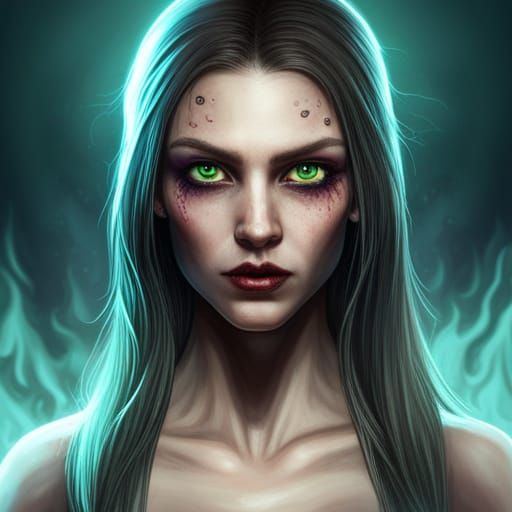 Eerie Girl with Lovecraftian Roots as Matte Painting