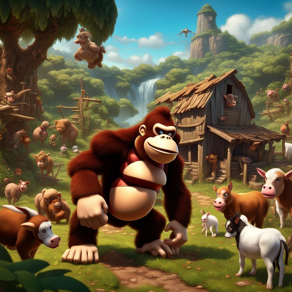 Donkey Kong Lost in Countryside: Detailed Matte Painting