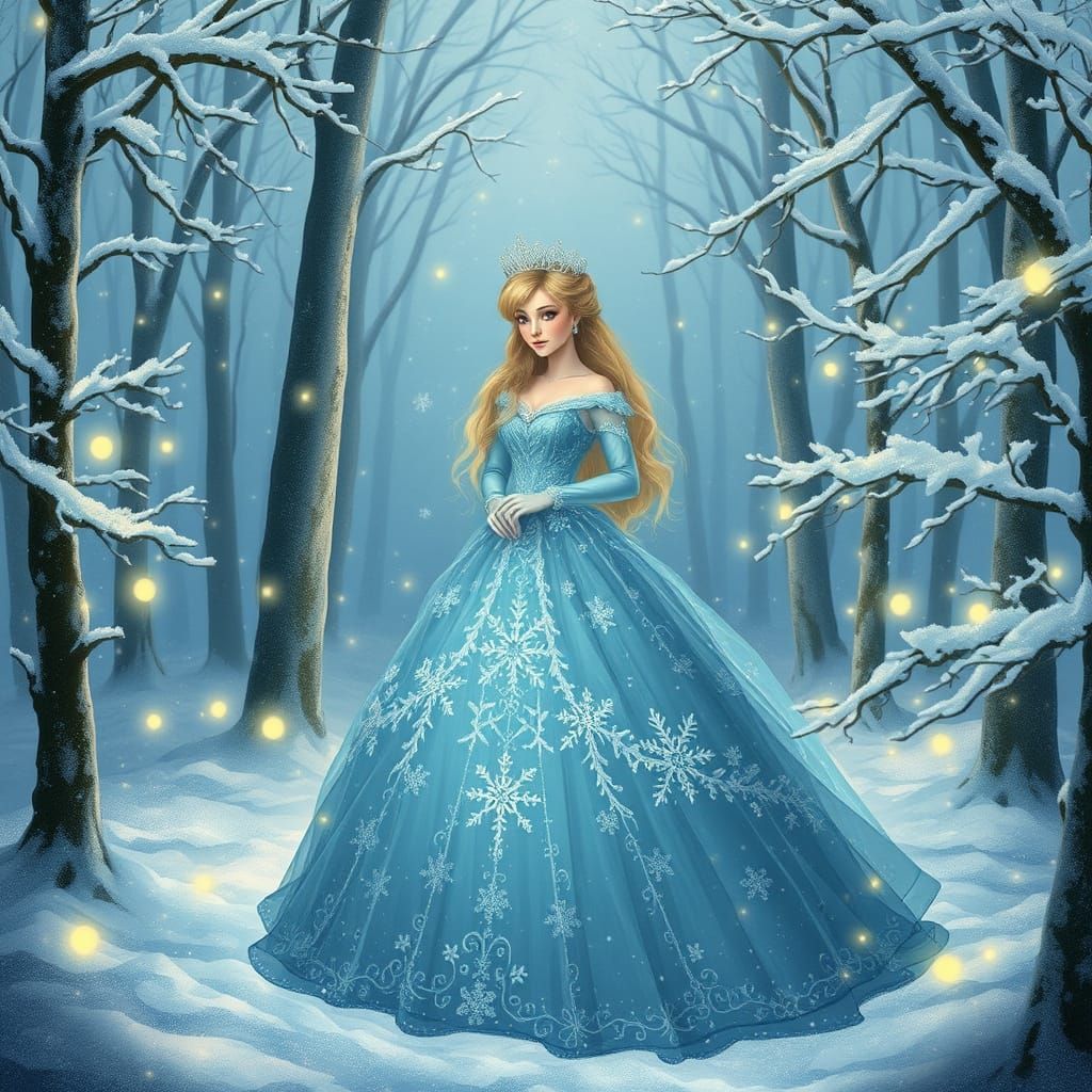 Princess Aurora in Whimsical Snowy Forest