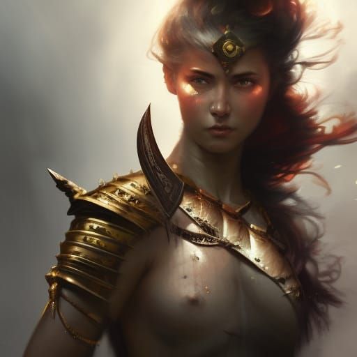 Victorious Female Warrior in Dark Fantasy Style