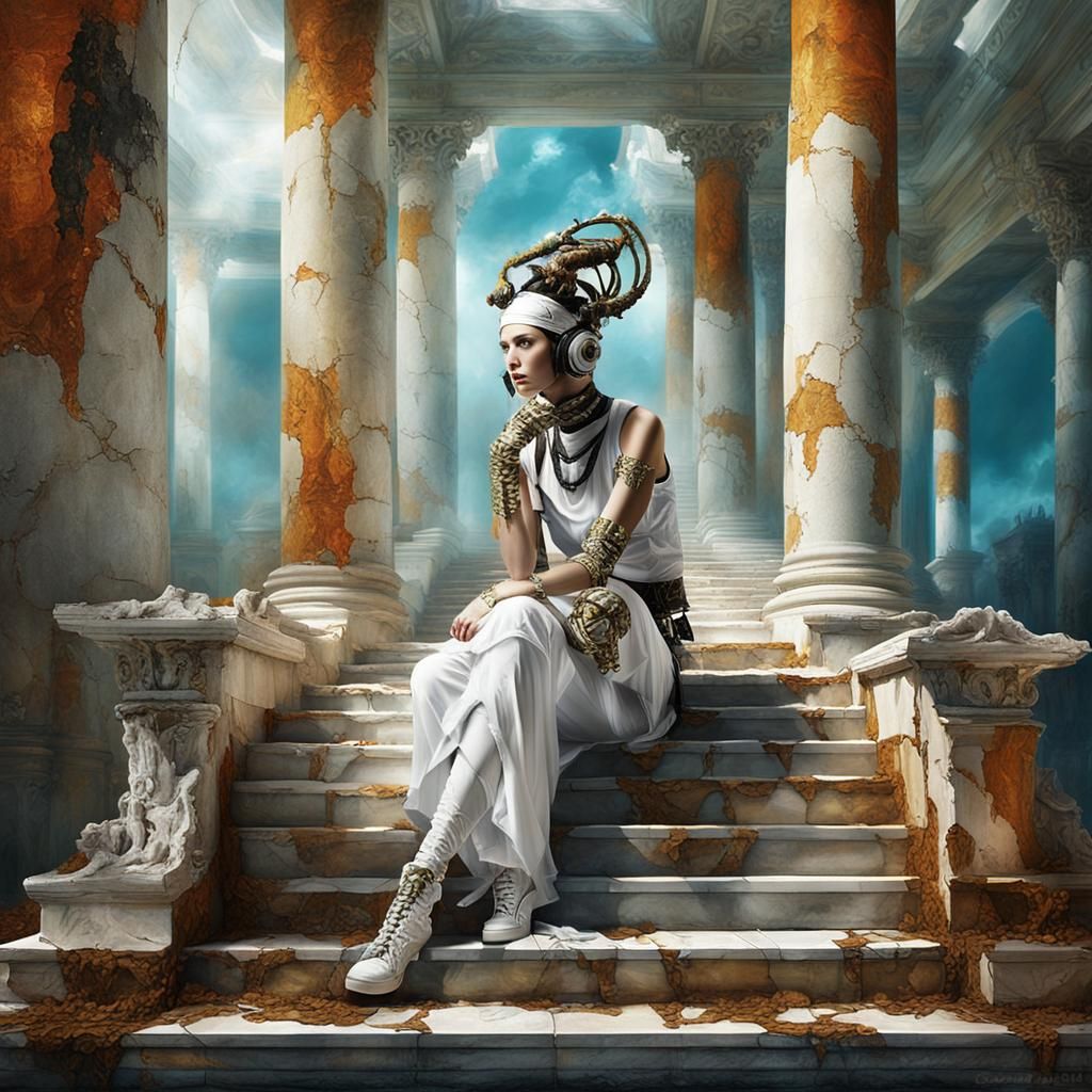 Cybergoth Model at Art Exhibit in Alma-Tadema Style