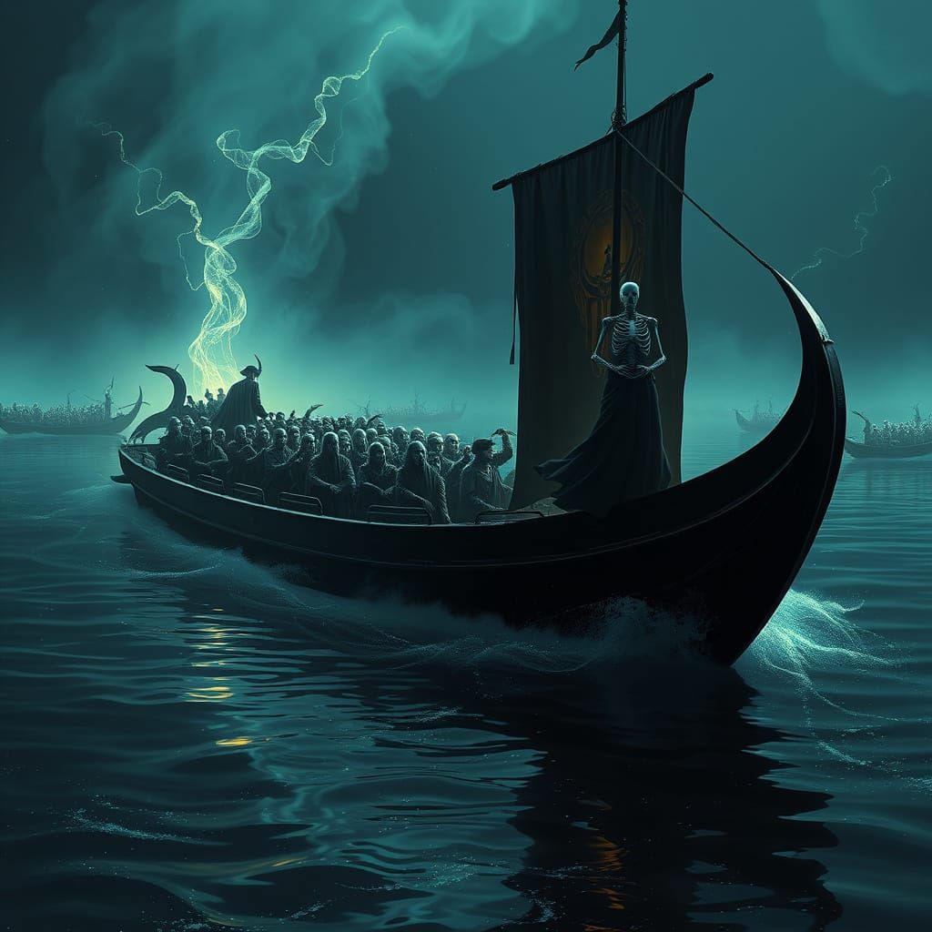 Skeletal Ferryman on the River of Lost Souls