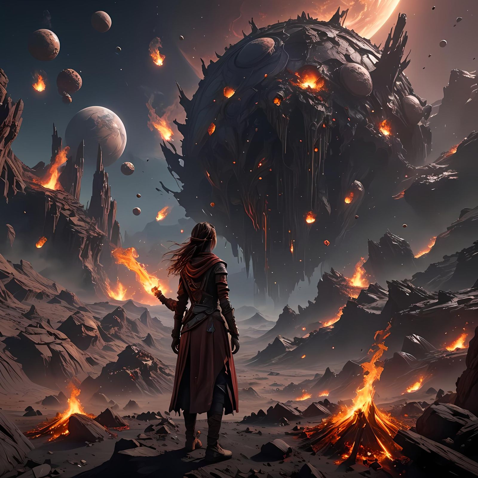 Girl with Matches on Dark Planet: Fantasy Art