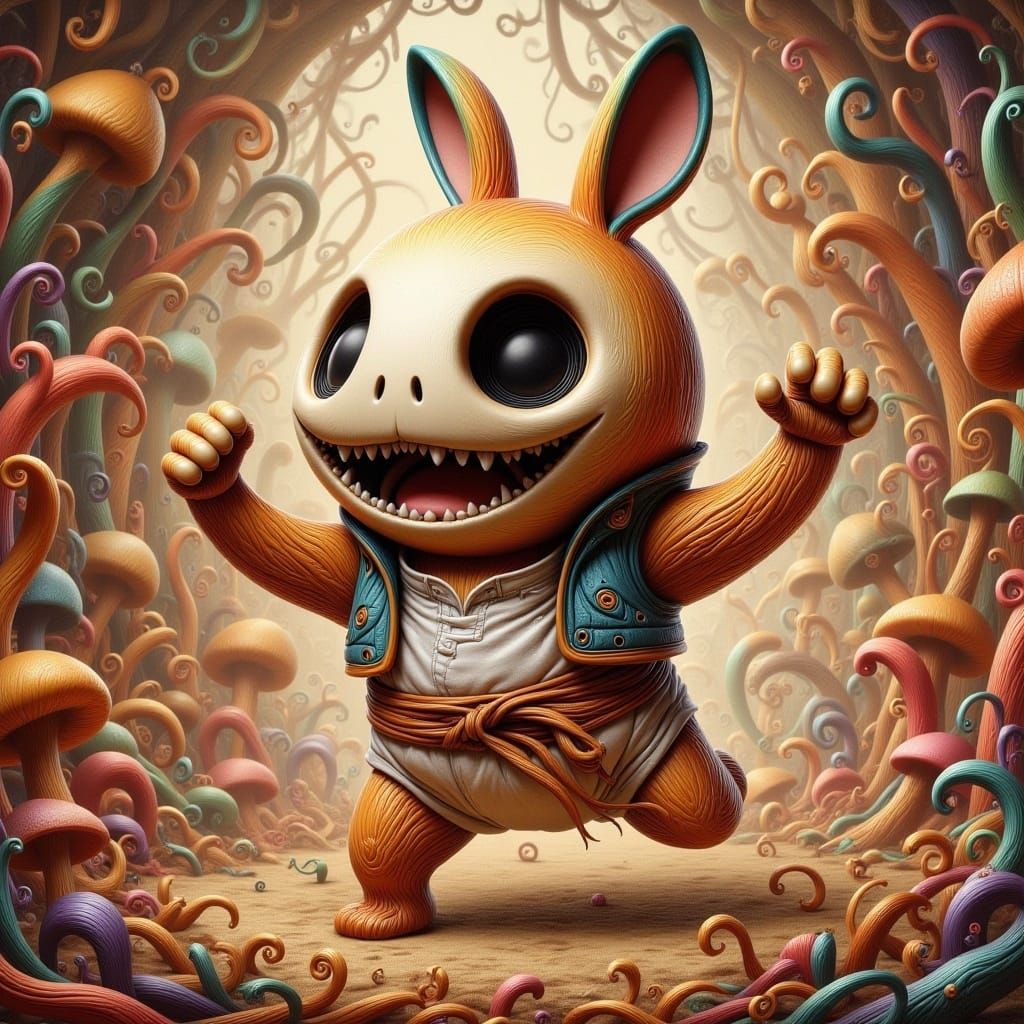 Chibi Bunny Karate Master in Dark Fantasy Style