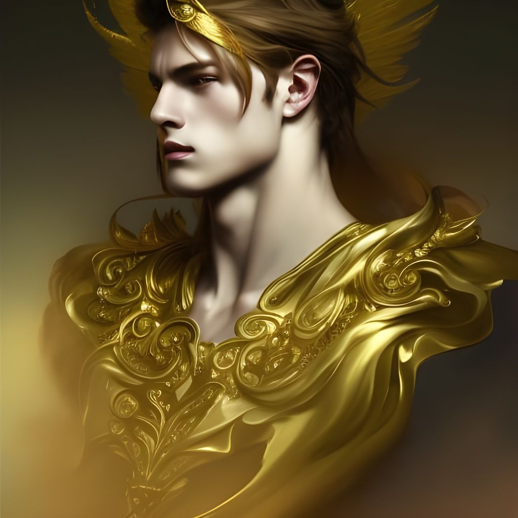 Angelic Male Model Portrait in Heaven with Gold