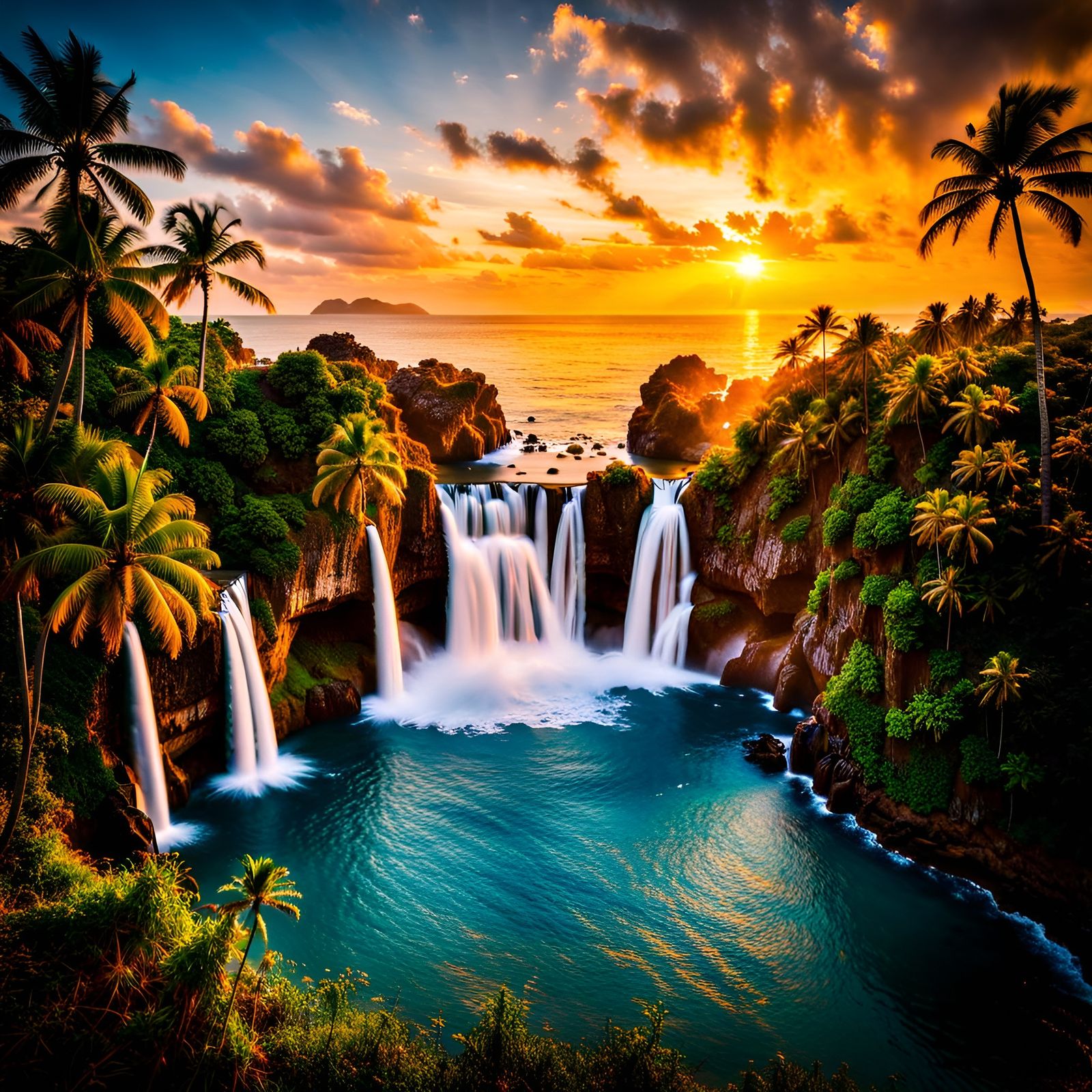 Vibrant Tropical Oasis at Sunset: Professional Photography
