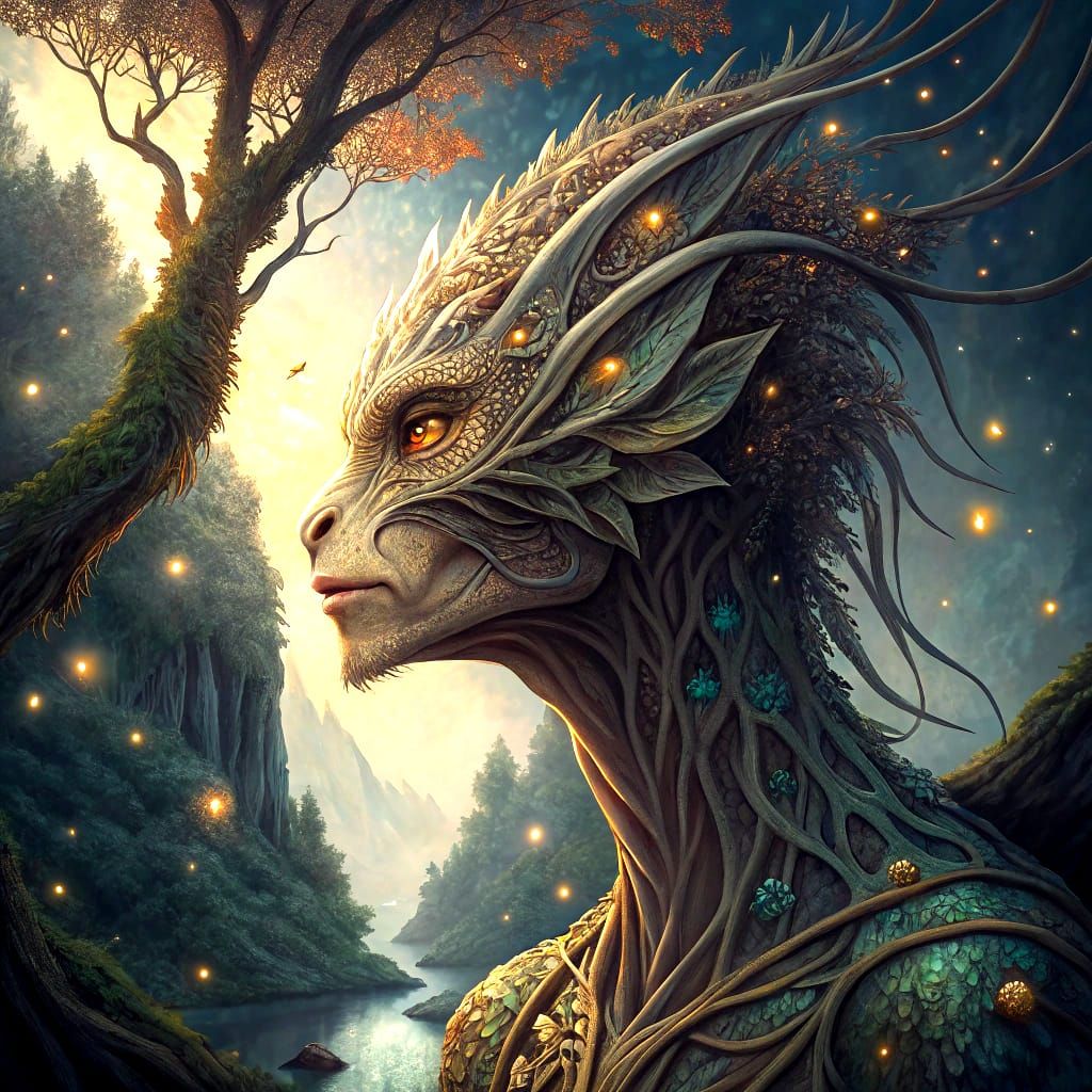 Alien Monster Portrait with Glowing Star Mandala