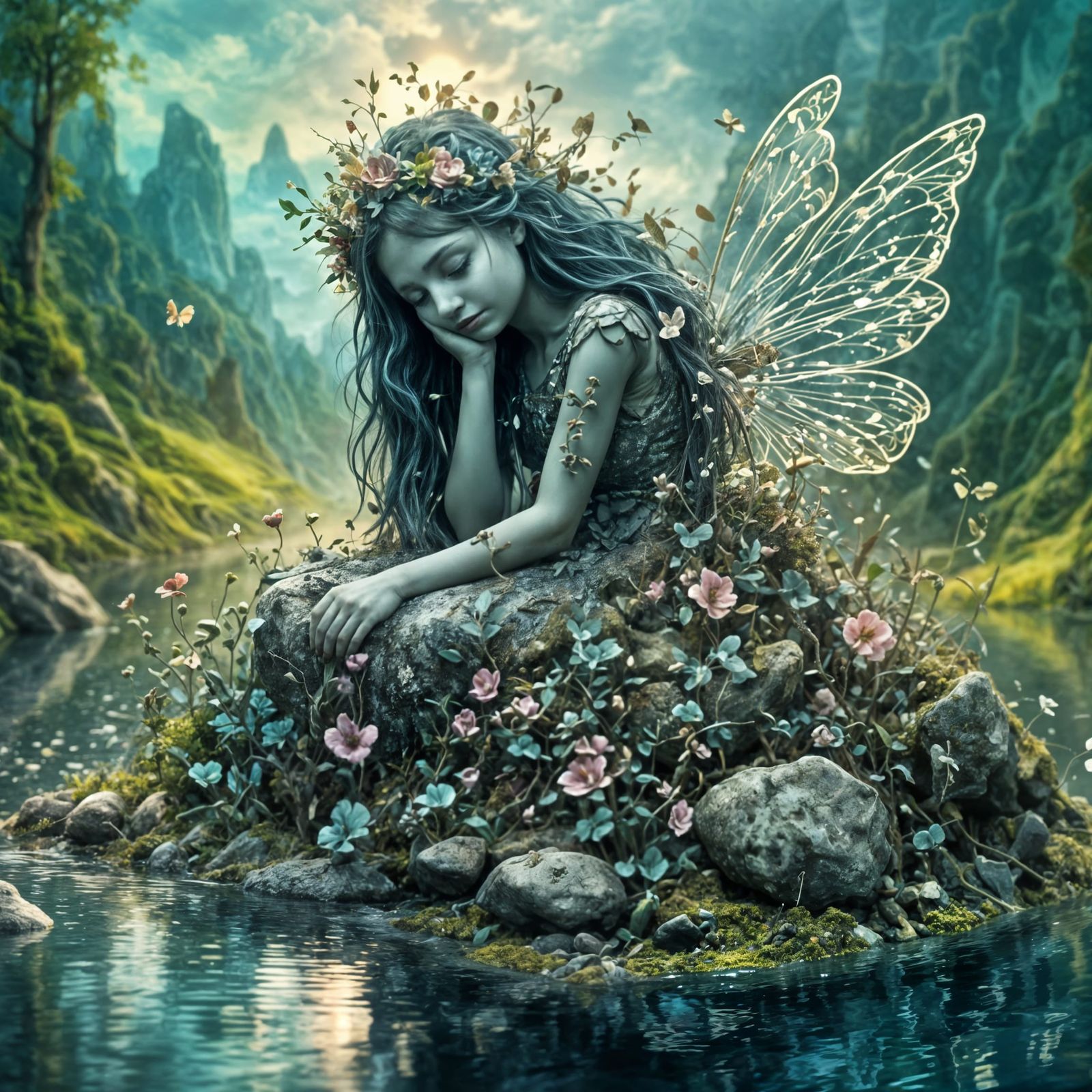 Stone Fairy's Sorrow: A Symmetrical Purple Portrait