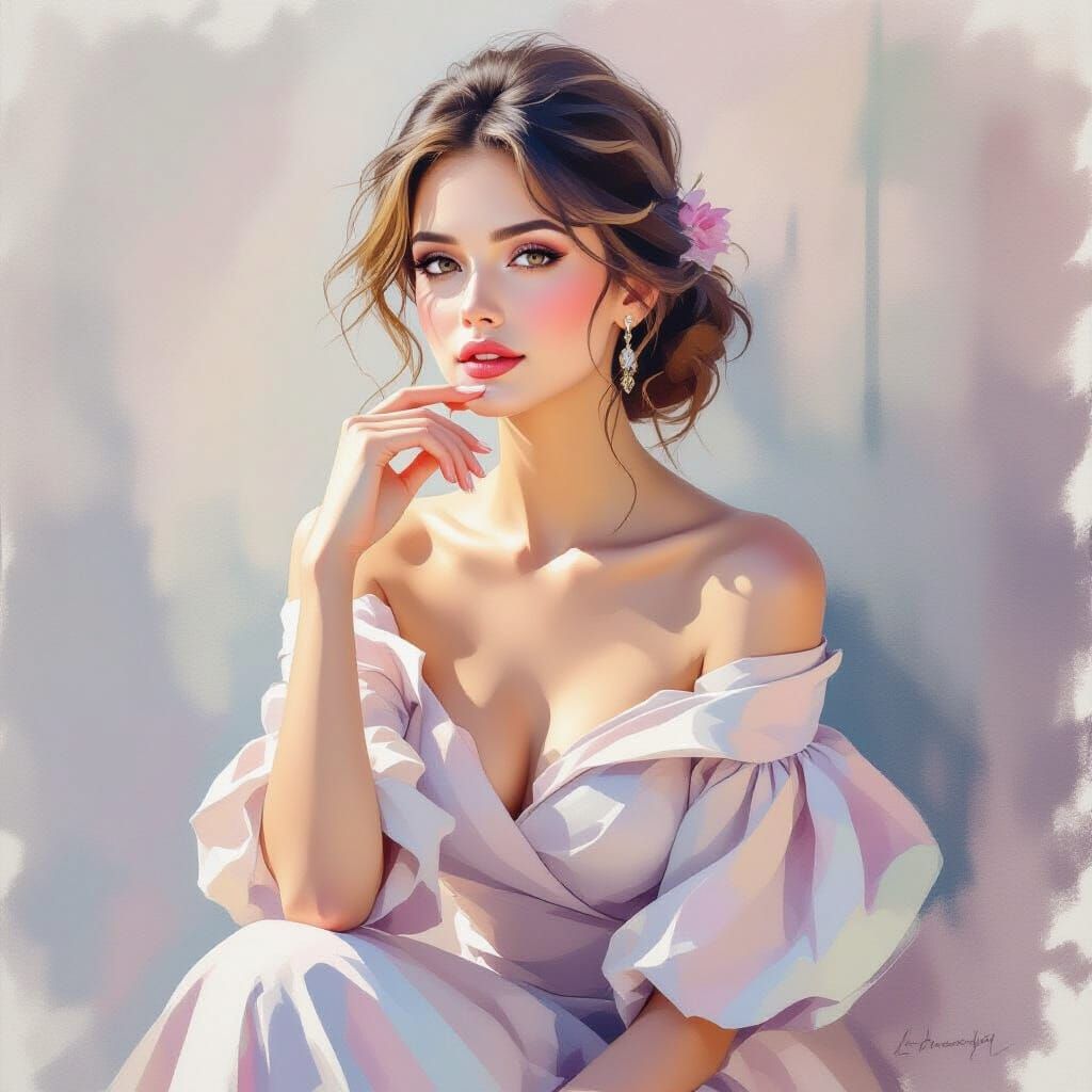 Elegant Lady in Watercolor with Pastel Shades