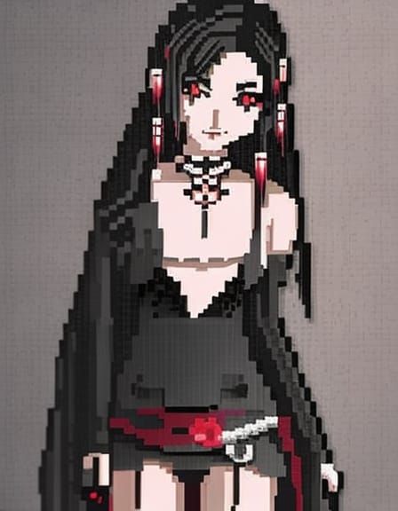 video game pixel art goth girl