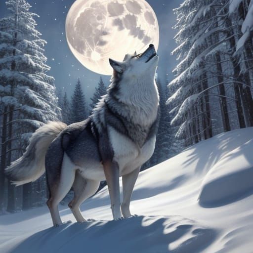 Magnificent Wolf Howling in Snowy Forest