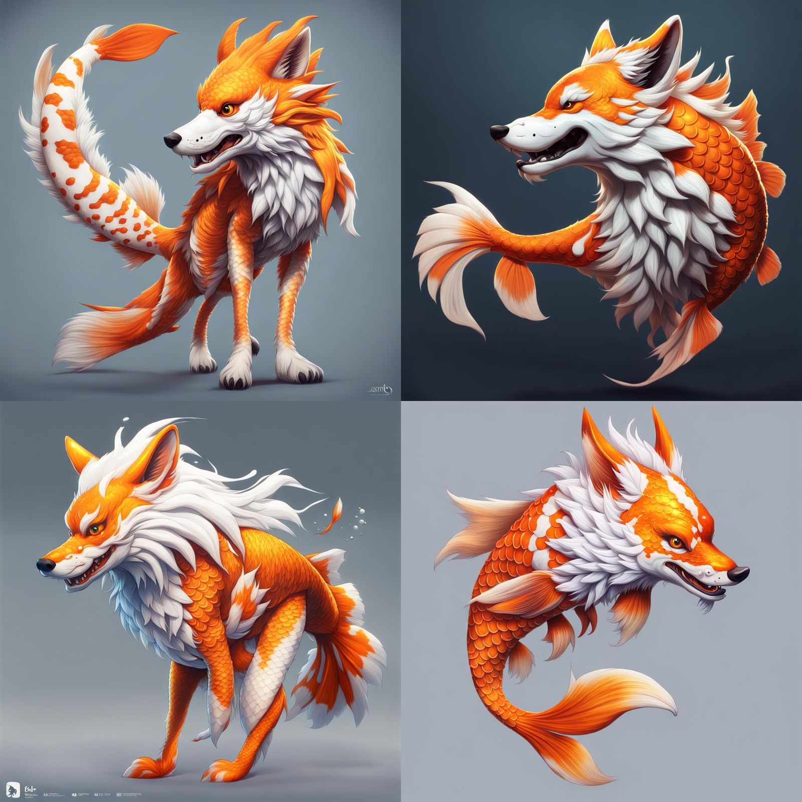Wolf Koi Fish Hybrid Fursona Character Design