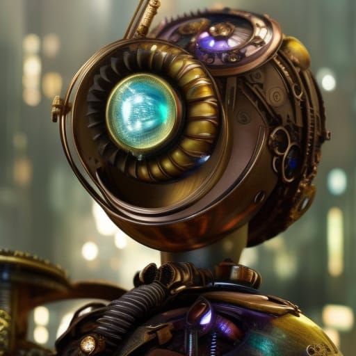 Steampunk Cyberpunk War Machine in Decayed Cityscape