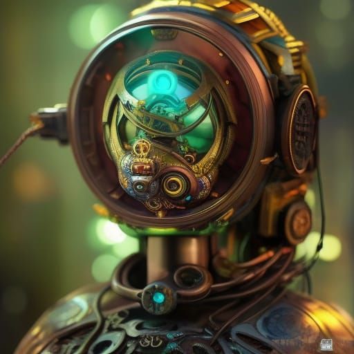 Steampunk War Machine in Cyberpunk Cityscape