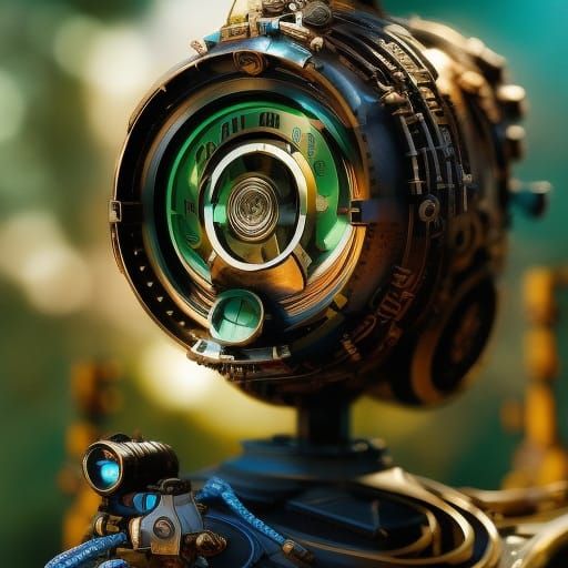 Cyberpunk Clockwork War Machine in Futuristic Cityscape