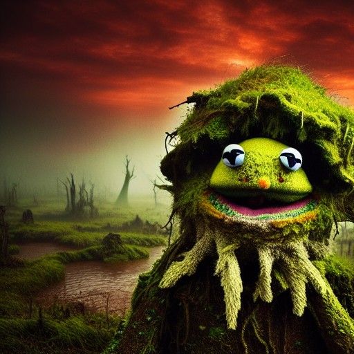 Mossy Muppet Wizards in Surreal Landscape