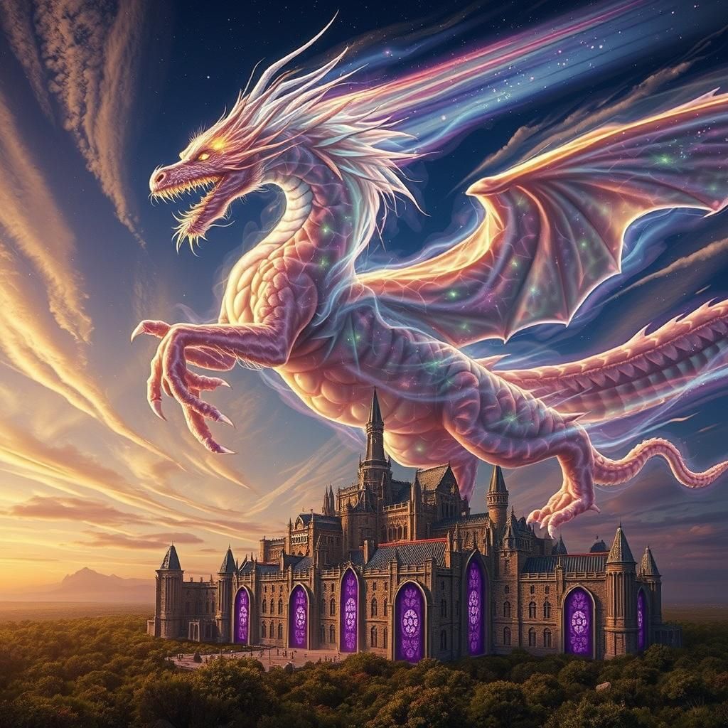 Luminous Dragon Glides Over Rocky Coastline