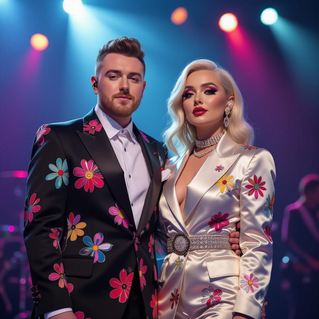 Sam Smith & Kim Petras at Vibrant Concert in Murakami Style