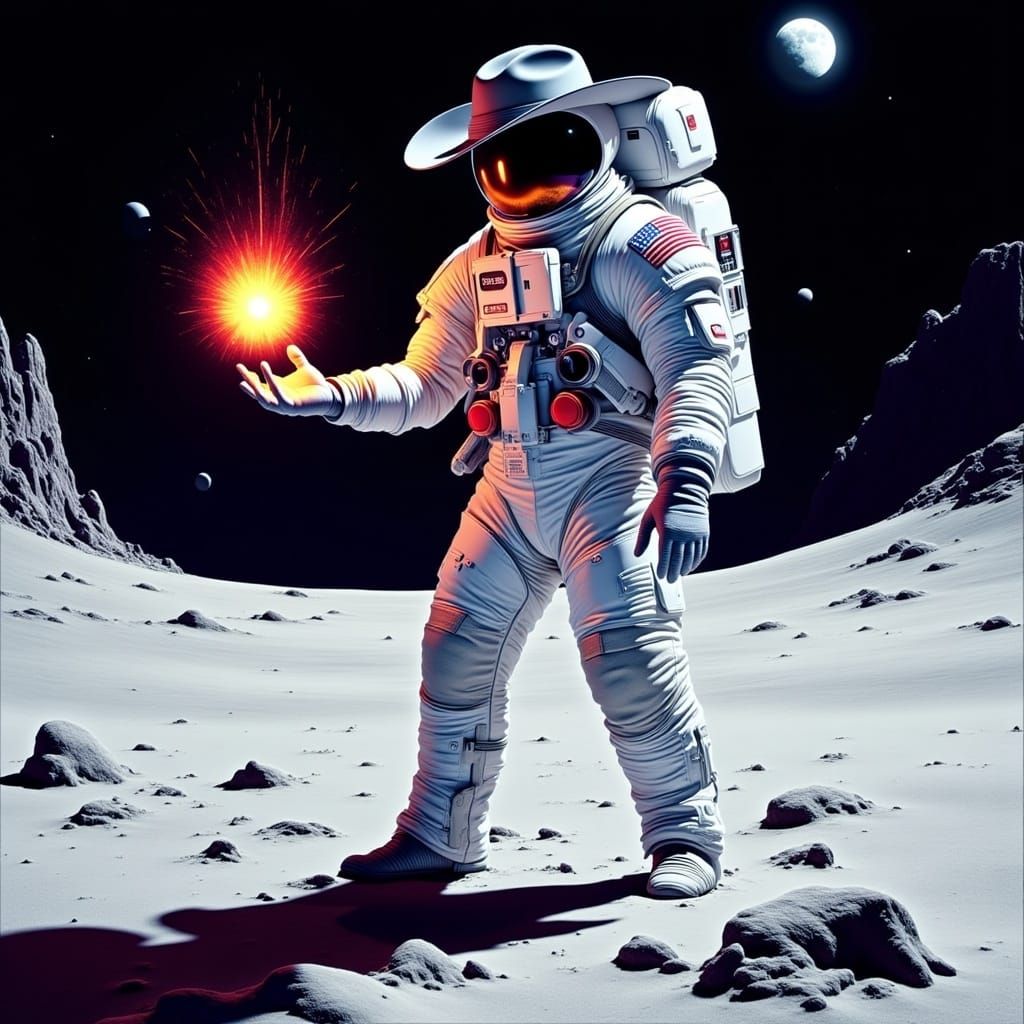 Astronaut Cowboy on the Moon in Sci-Fi Style