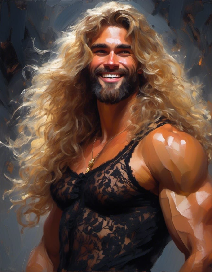 Smiling Strong Man in Lace Dress