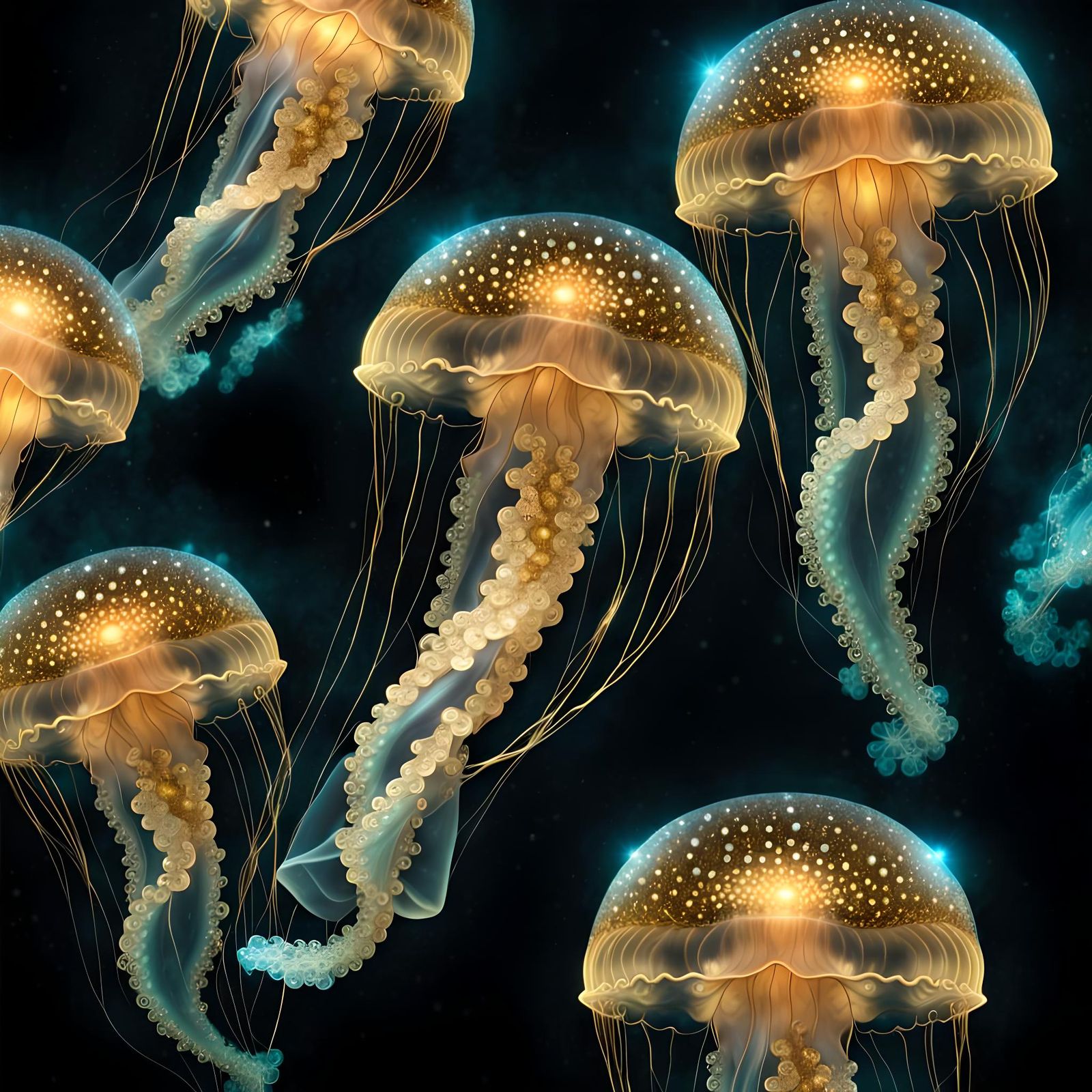 Bioluminescent Jellyfish with Sparkling Diamond Texture