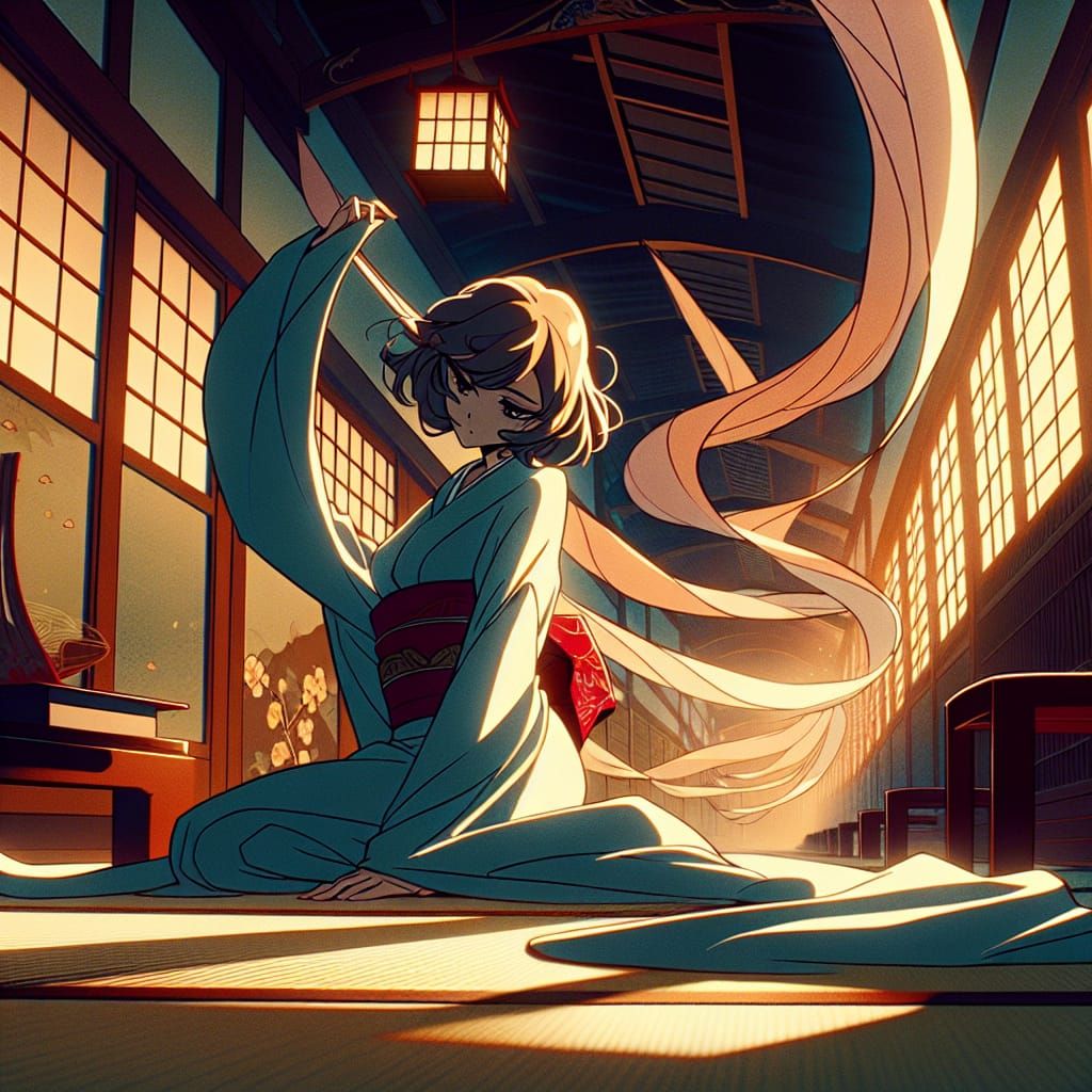 Curvy Anime Figure in Flat Cel-Shaded Style