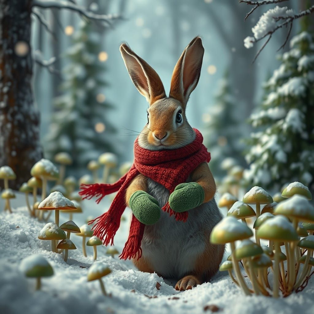 Whimsical Rabbit in Winter Wonderland