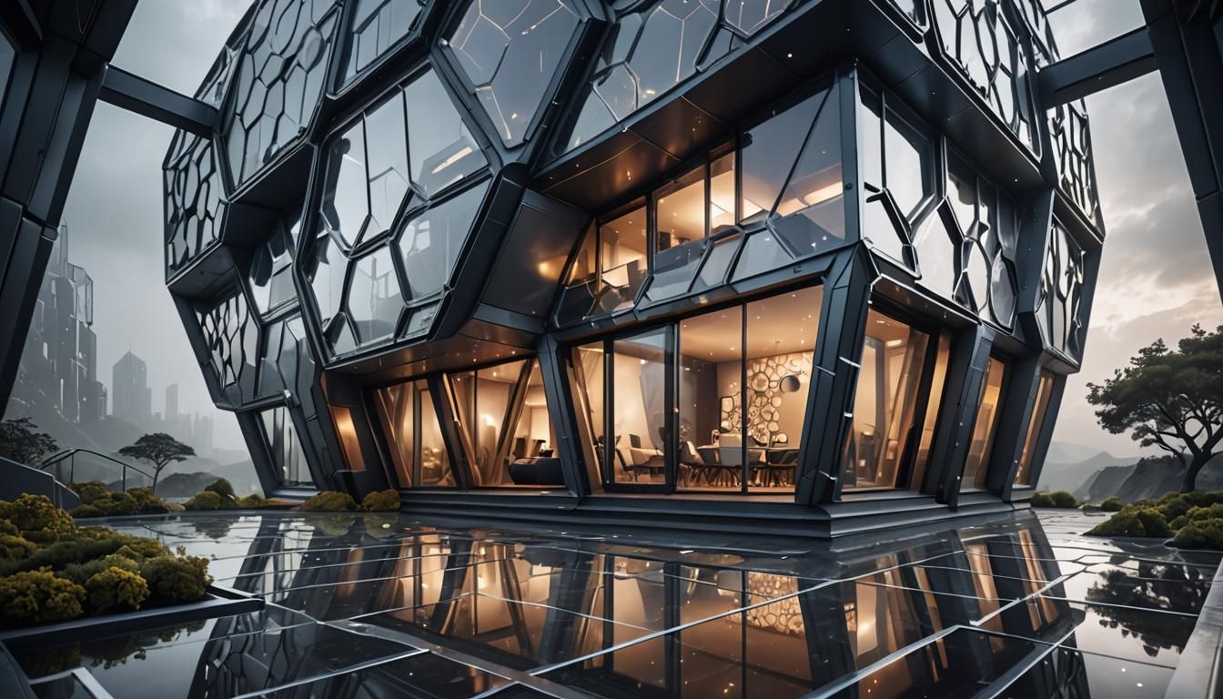 Futuristic Honeycomb House Exterior in Dreamlike Architectur...