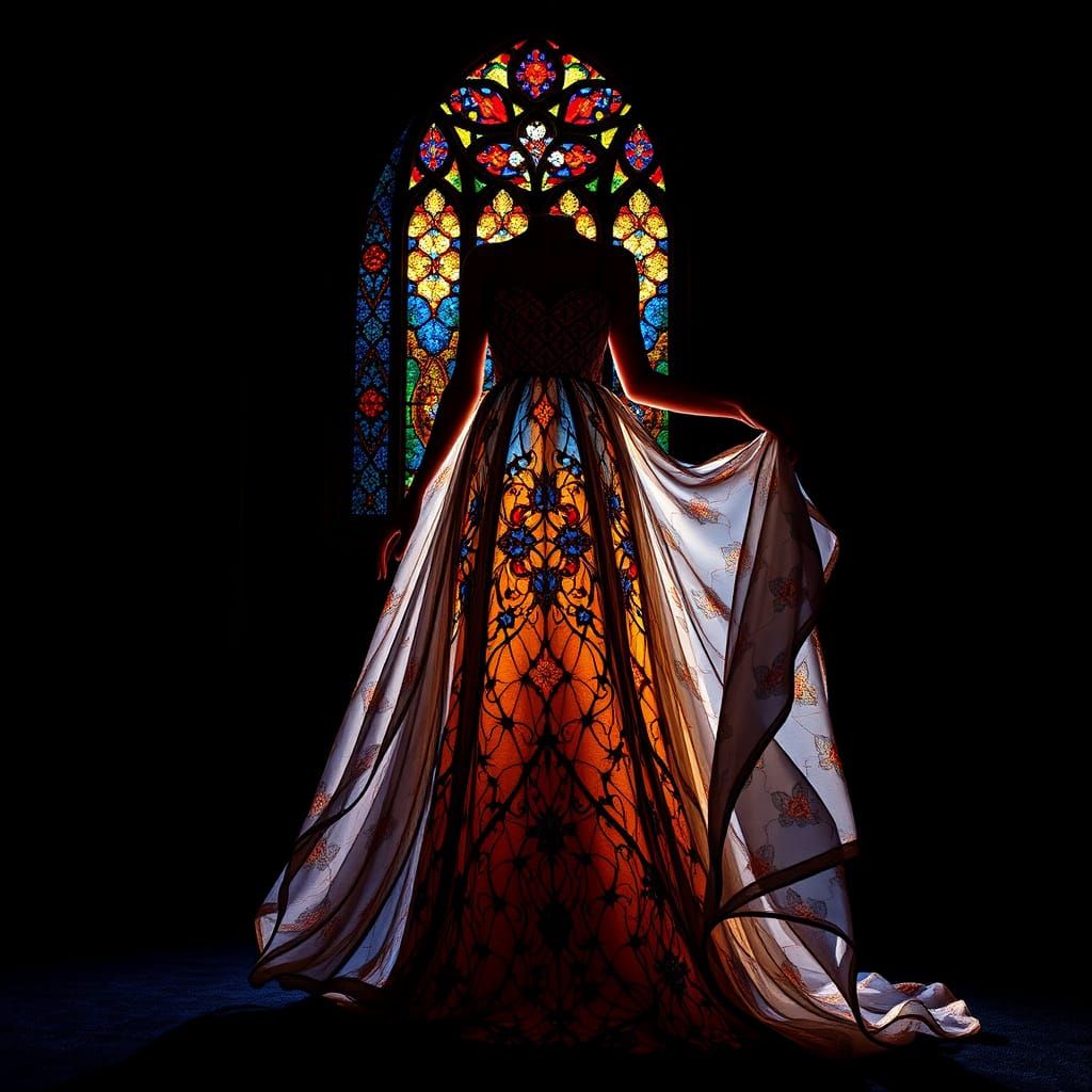 Elegant Stained Glass Gown with Geometric Patterns