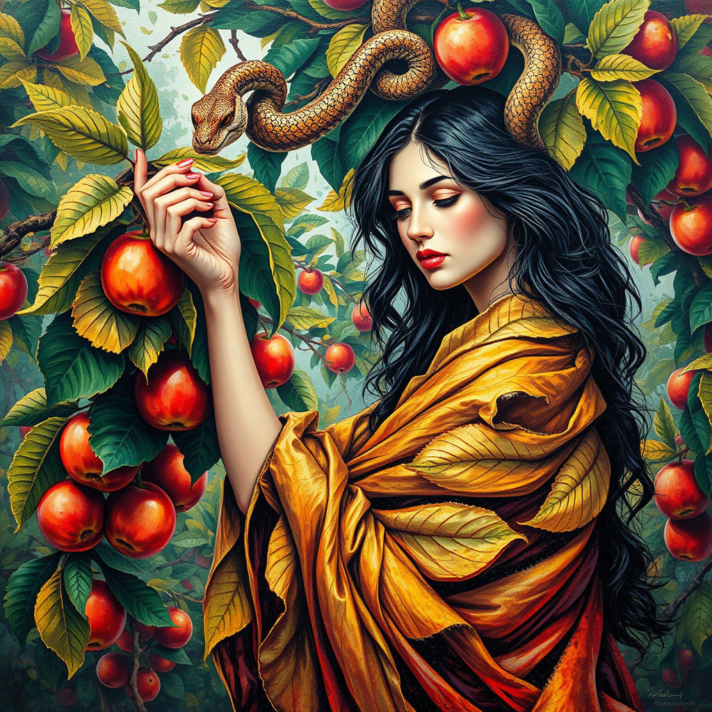 Fig Leaf Woman in Kaleidoscopic Forest Dreamscape