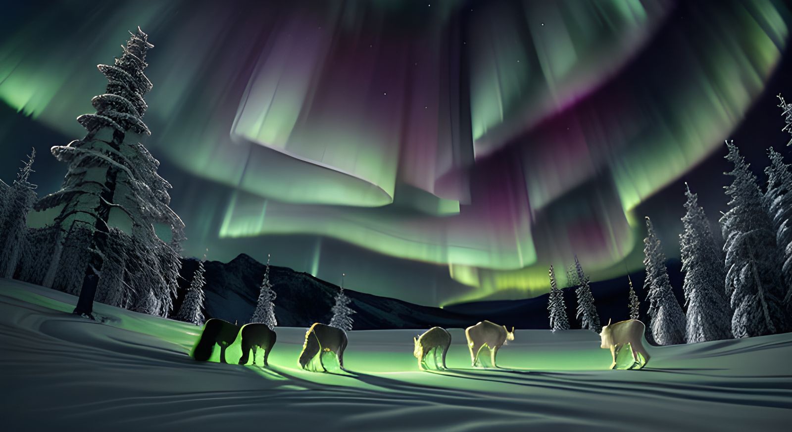 Aurora Wolves in Mystical Celestial Forest