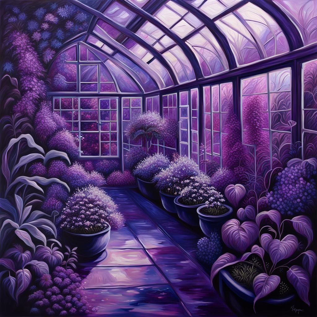 Purple Greenhouse: Hyperdetailed Oil Painting with Luminous ...