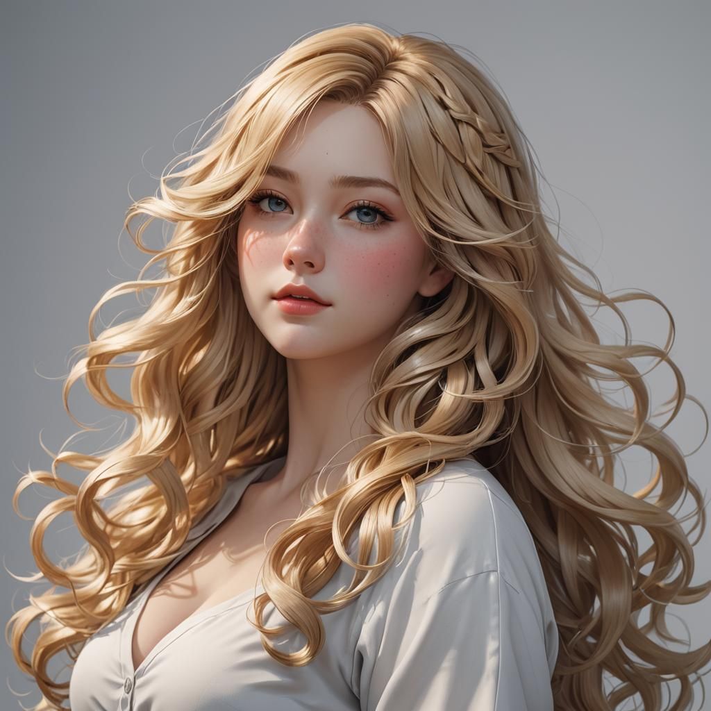 Curvy Blonde Woman in 3D Anime Style