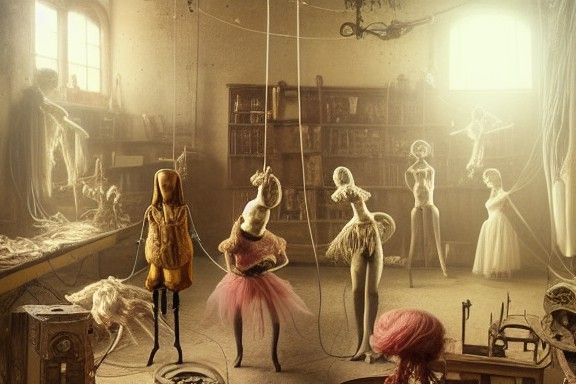 Creepy Steampunk Puppets in Old Shop