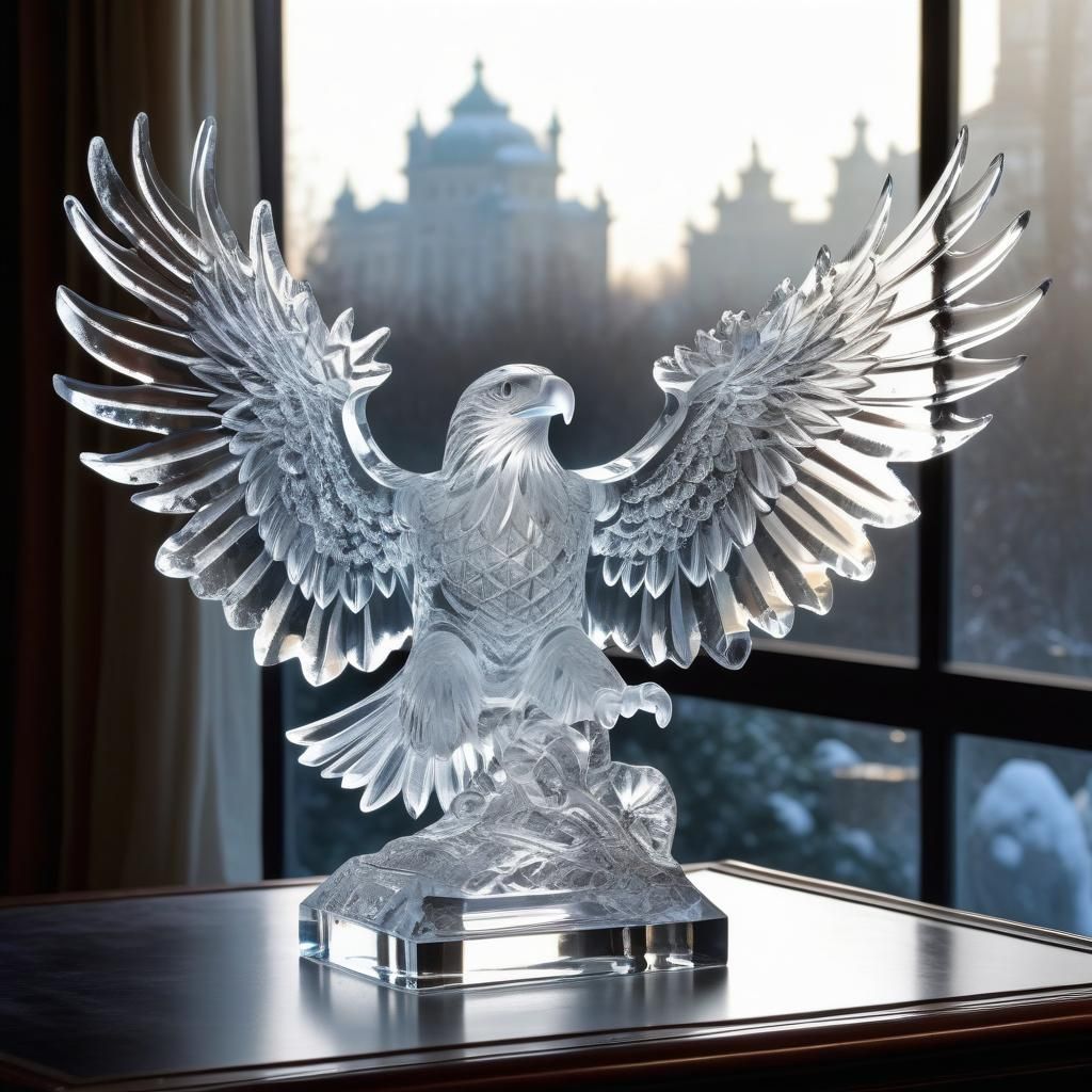 Ice Eagle Sculpture in Ornate Rococo Style